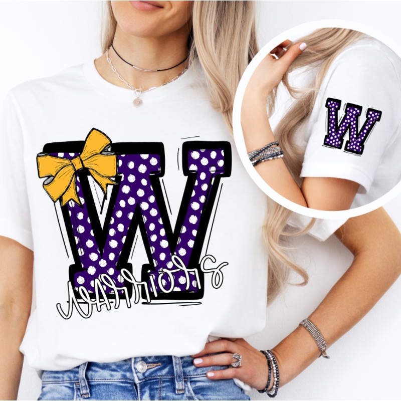 WARRIORS SO SPORTY PURPLE AND WHITE DOTS WITH YELLOW GOLD BOW