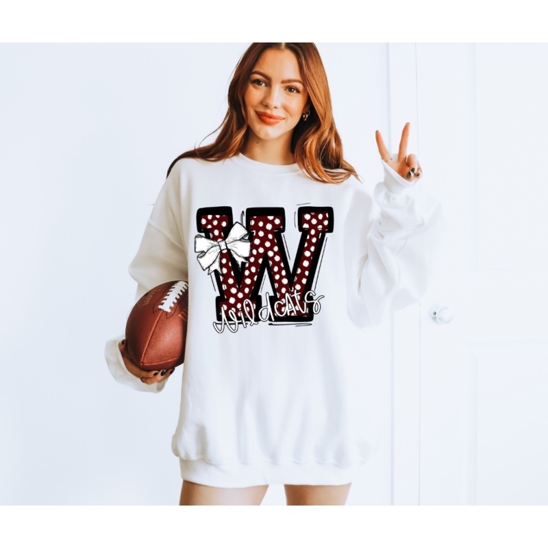WILDCATS SO SPORTY MAROON AND WHITE DOTS WITH WHITE BOW