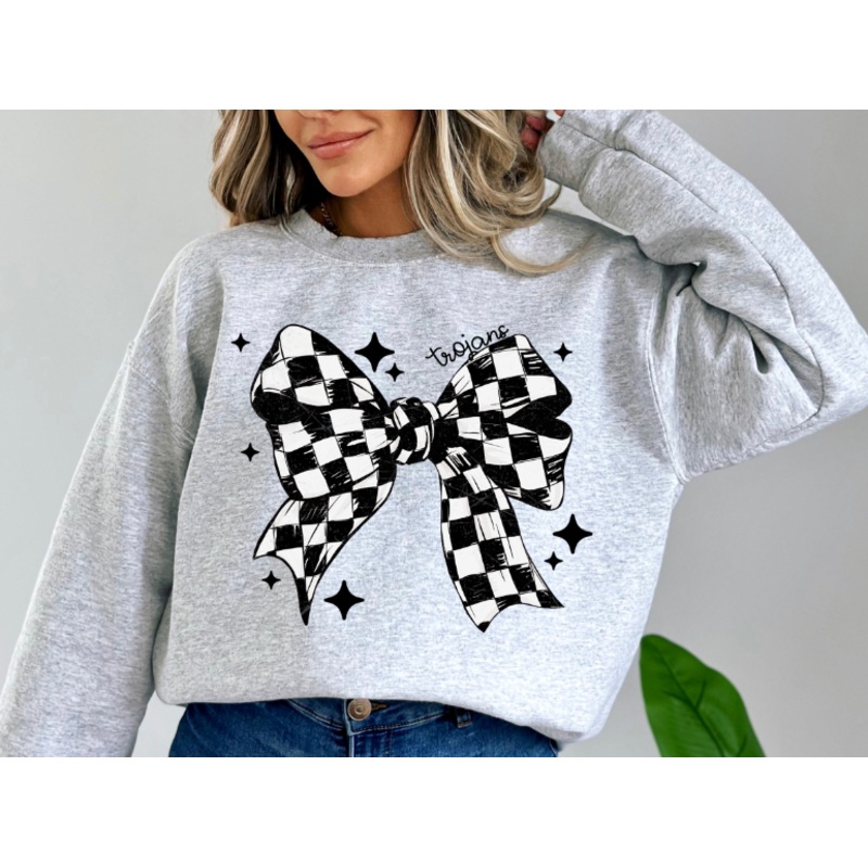 BLACK AND WHITE CHECKER BOW WITH STARS TROJANS