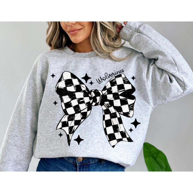 WOLVERINES WITH STAR ACCENTS BLACK AND WHITE CHECKER BOW