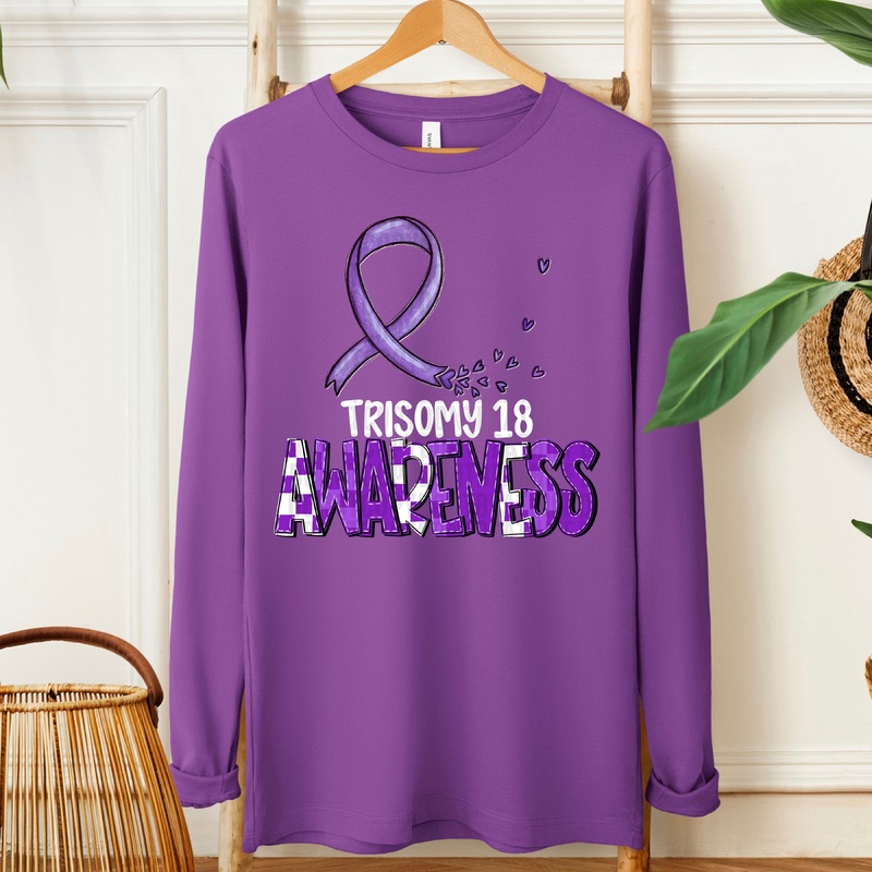 AWARENESS TRISOMY18 WHITE|Pocket 4″|Infant 6″|Toddler 7″|Youth 8.5″|Adult 11″|Adult 12″