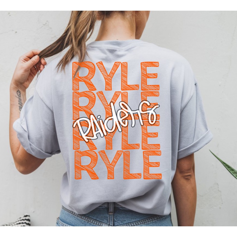 STACKED SKETCHY MASCOT RYLE RAIDERS ORANGE