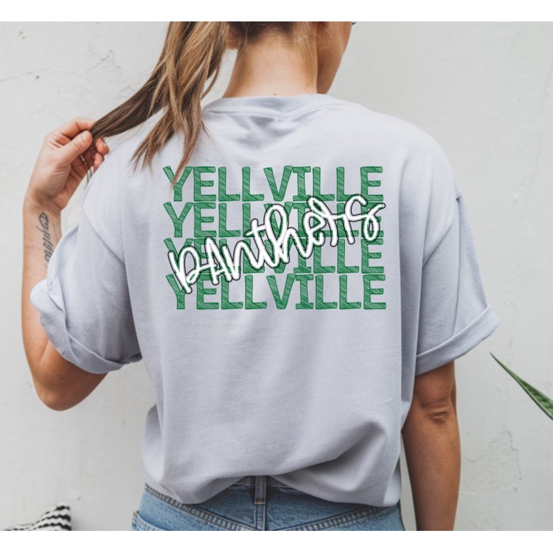 STACKED SKETCHY MASCOT YELLEVILLE PANTHERS KELLY GREEN