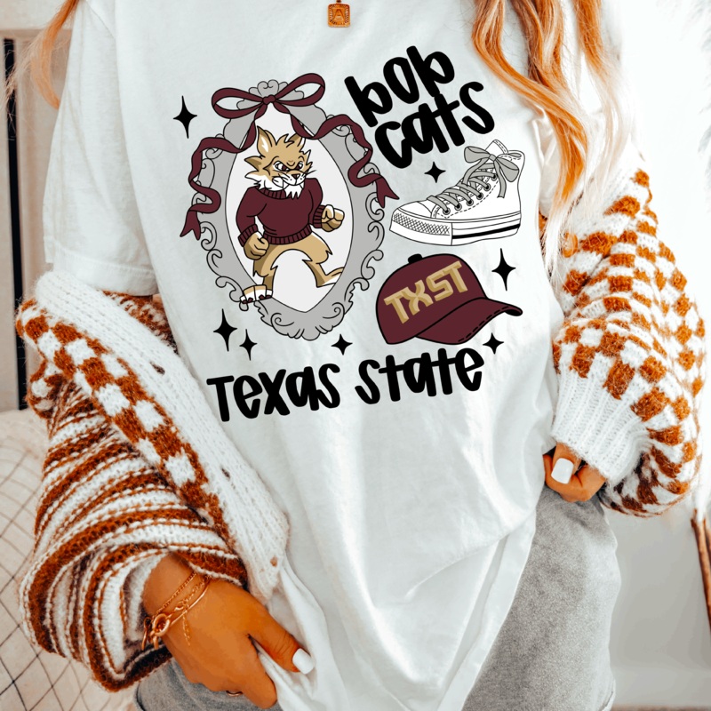 TEXAS STATE UNIV COLLAGE|Pocket 4″|Infant 6″|Toddler 7″|Youth 8.5″|Adult 11″|Adult 12″