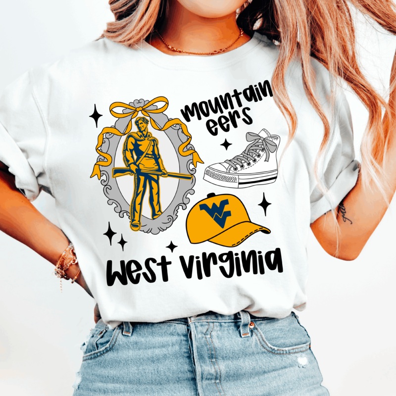 WEST VIRGINIA UNIV COLLAGE|Pocket 4″|Infant 6″|Toddler 7″|Youth 8.5″|Adult 11″|Adult 12″