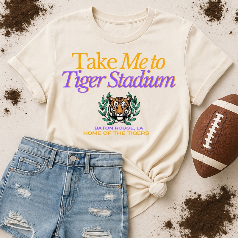 TAKE ME TO TIGER STADIUM|Pocket 4″|Infant 6″|Toddler 7″|Youth 8.5″|Adult 11″|Adult 12″