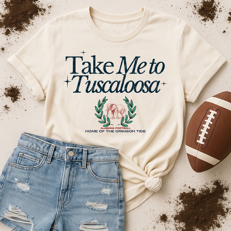 TAKE ME TO TUSCALOOSA|Pocket 4″|Infant 6″|Toddler 7″|Youth 8.5″|Adult 11″|Adult 12″