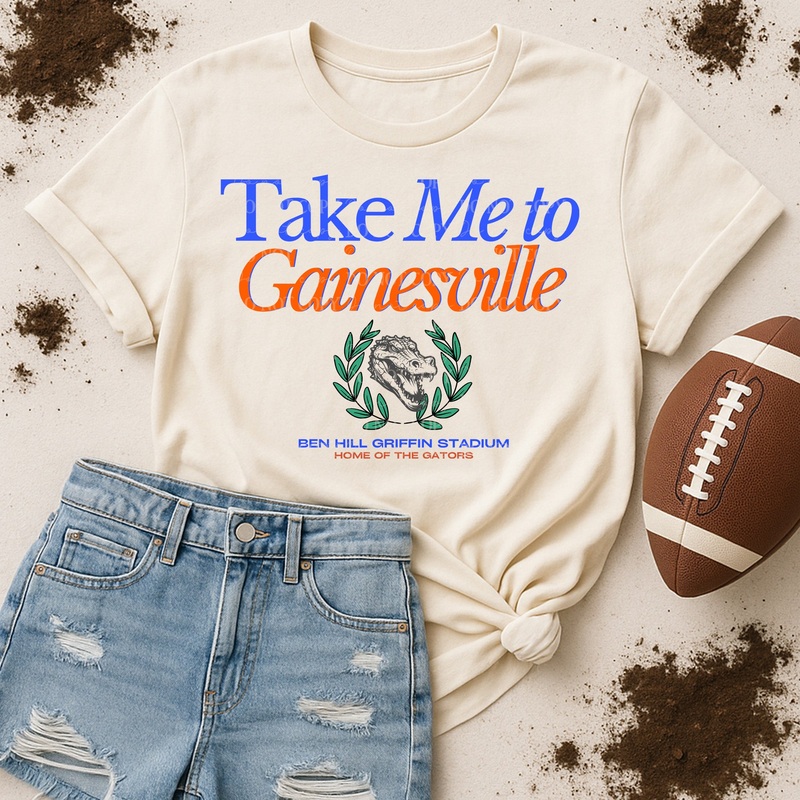 TAKE ME TO GAINESVILLE|Pocket 4″|Infant 6″|Toddler 7″|Youth 8.5″|Adult 11″|Adult 12″
