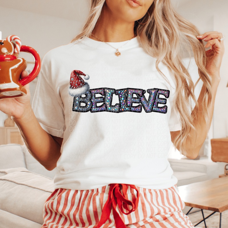 BELIEVE FAUX RHINESTONE|Pocket 3.5″-4″|Infant|Toddler|Youth 8.5|Adult 11″|Adult 12″