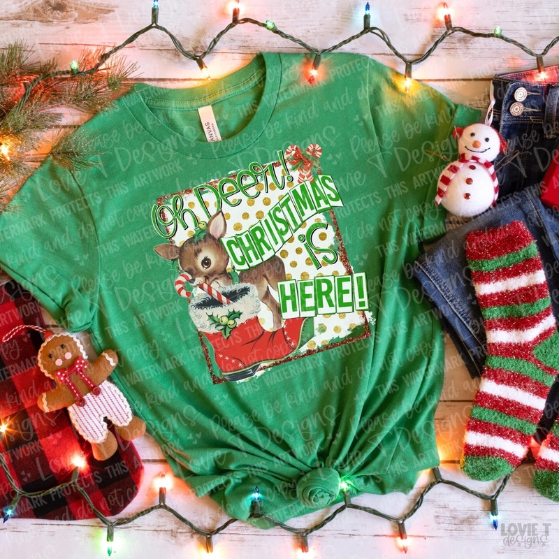 Oh Deer Christmas Is Here|Pocket 3.5″-4″|Infant|Toddler|Youth 8.5|Adult 11″|Adult 12″