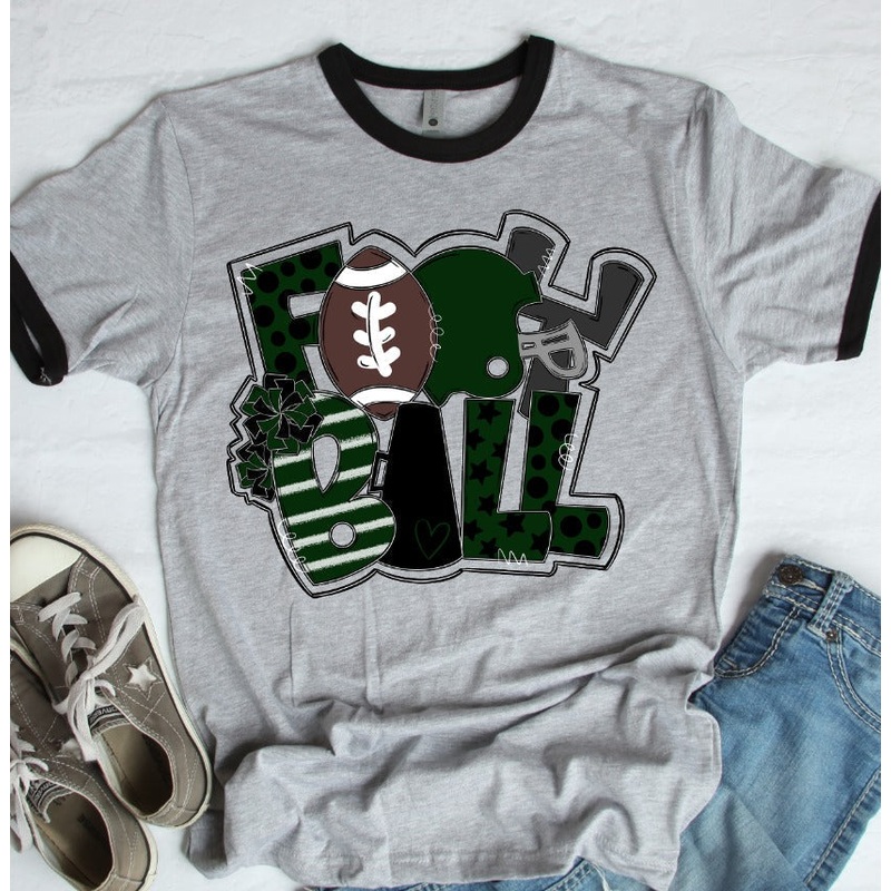 FOOTBALL WORD ART DARK GREEN|Youth 8.5|Adult 11″|Adult 12″|Black Accents|White Accents