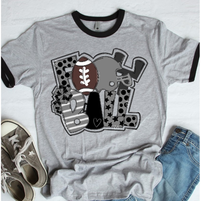 FOOTBALL WORD ART GRAY|Youth 8.5|Adult 11″|Adult 12″|Black Accents|White Accents