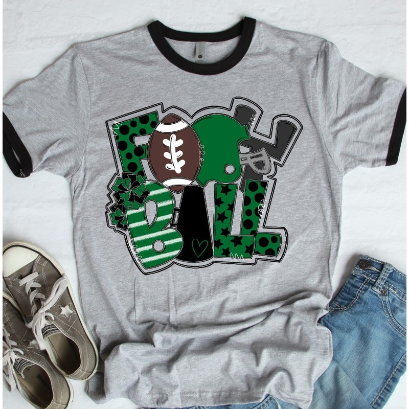 FOOTBALL WORD ART KELLY GREEN|Youth 8.5|Adult 11″|Adult 12″|Black Accents|White Accents