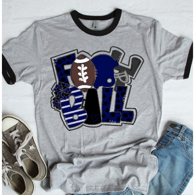 FOOTBALL WORD ART NAVY|Youth 8.5|Adult 11″|Adult 12″|Black Accents|White Accents