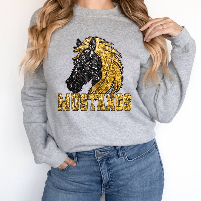 Black Mustang Yellow Gold|Pocket 3.5″-4″|Infant|Toddler|Youth 8.5|Adult 11″|Adult 12″
