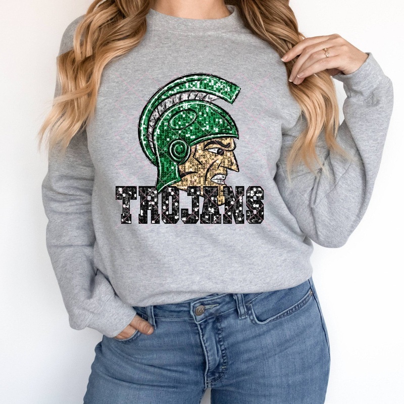 Trojans Black On Green Faux Sequins