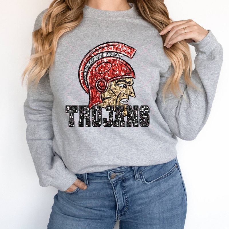Trojans Black On Red Faux Sequins