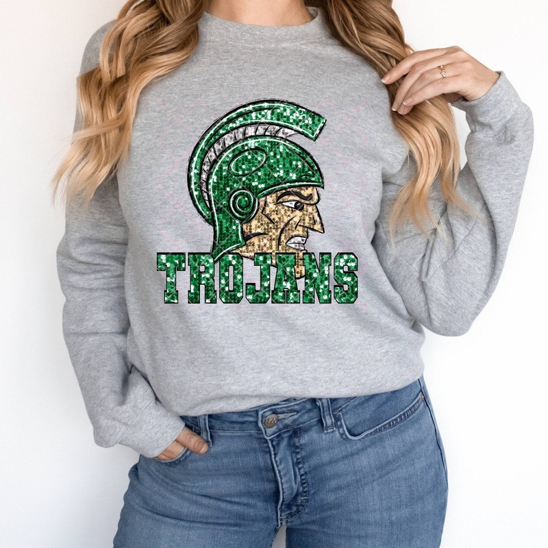 Trojans Green Faux Sequins|Pocket 3.5″-4″|Infant|Toddler|Youth 8.5|Adult 11″|Adult 12″