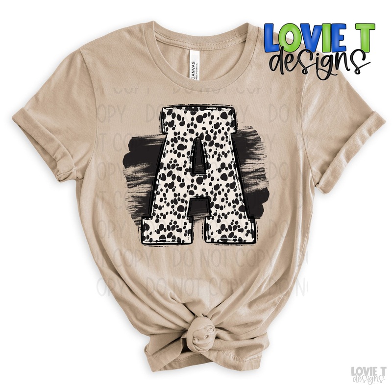 Dalmatian Alpha With Swoosh|Pocket 3.5″-4″|Infant|Toddler|Youth 8.5|Adult 11″|Adult 12″