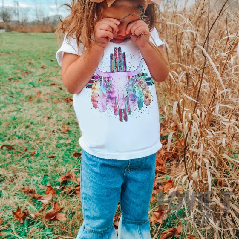 Watercolor Boho Skull|Pocket 3.5″-4″|Infant|Toddler|Youth 8.5|Adult 11″|Adult 12″