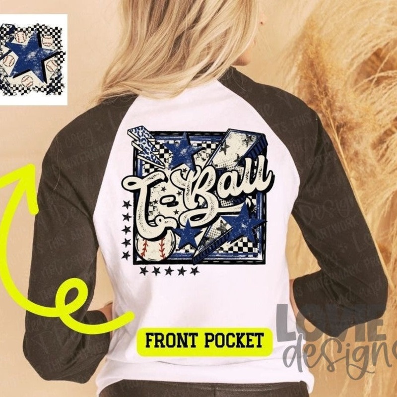 T Ball Bolt|Front Pocket Shown in Mockup 3.5″-4″|Infant|Toddler|Youth 8.5|Adult 11″|Adult 12″