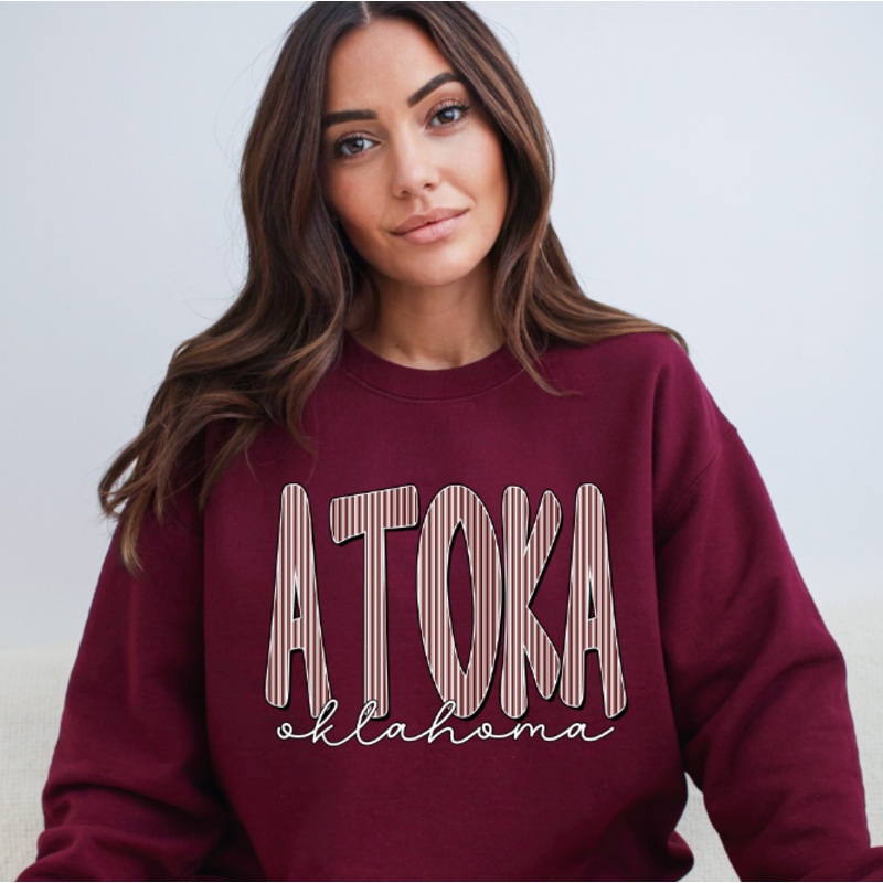 CUSTOM SEERSUCKER WORD ATOKA OKLAHOMA MAROON