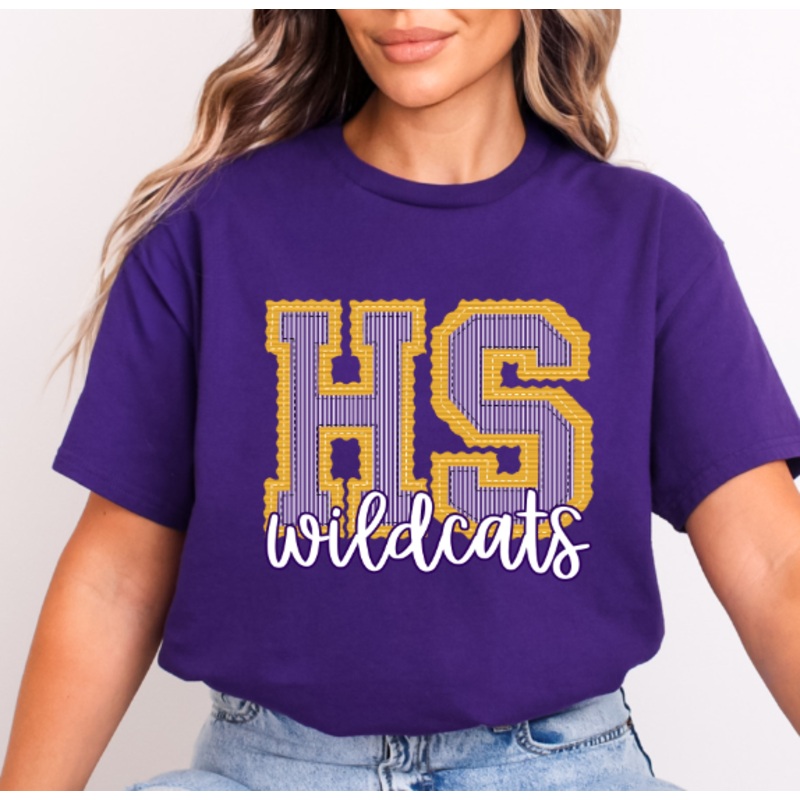 TWO INITIALS PREPSTER HS YELLOW BASE PURPLE TOP WILDCATS