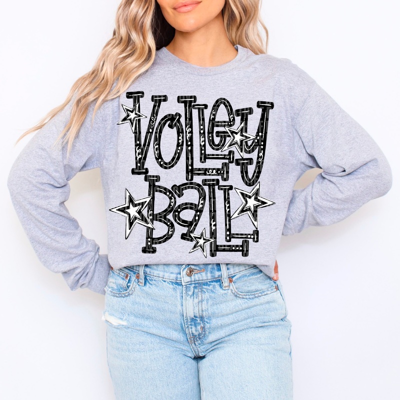 VOLLEYBALL DOODLE TYPOGRAPHY|Pocket 4″|Infant 6″|Toddler 7″|Youth 8.5″|Adult 11″|Adult 12″