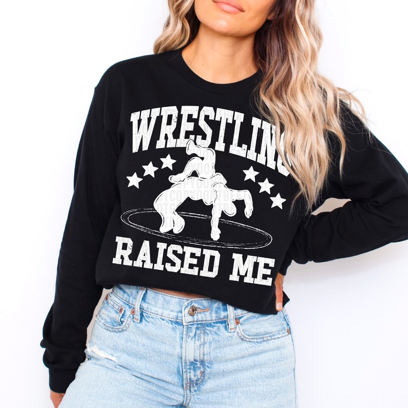 WRESTLING RAISED ME WHITE|Pocket 4″|Infant 6″|Toddler 7″|Youth 8.5″|Adult 11″|Adult 12″