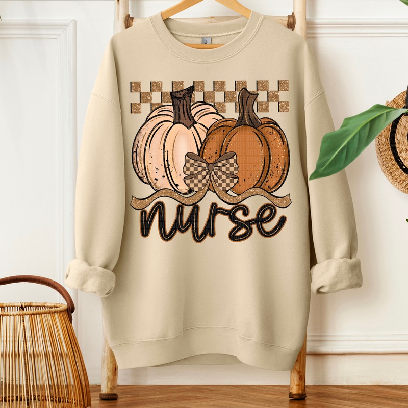 NURSE FALL CHECKERED GLITTER PUMPKIN