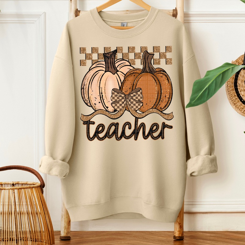 TEACHER FALL CHECKERED GLITTER PUMPKIN
