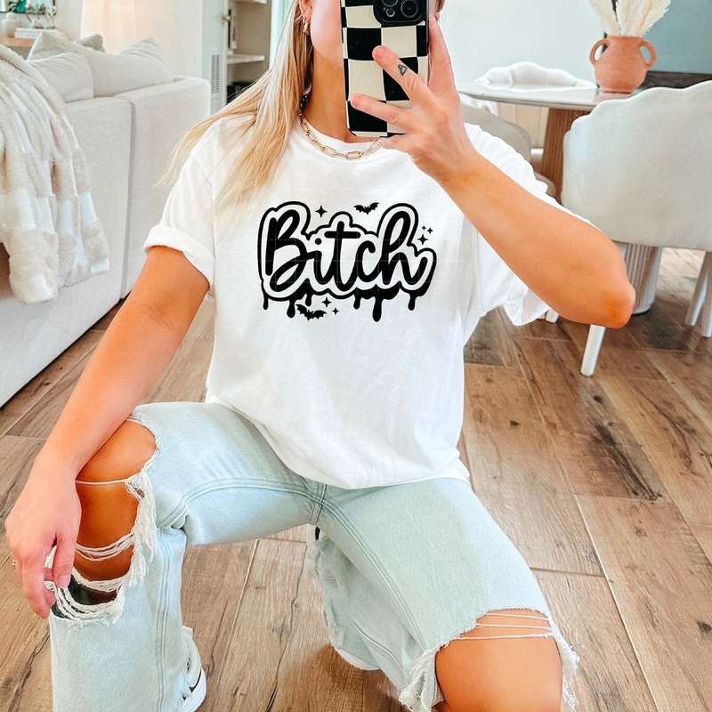 BITCH SINGLE COLOR BLACK|Pocket 4″|Infant 6″|Toddler 7″|Youth 8.5″|Adult 11″|Adult 12″