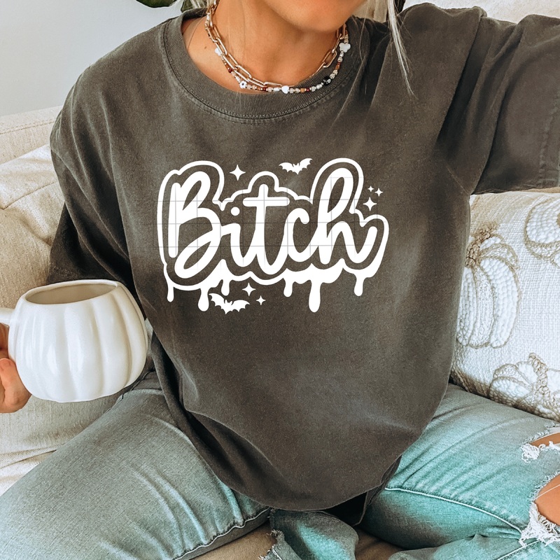 BITCH SINGLE COLOR WHITE|Pocket 4″|Infant 6″|Toddler 7″|Youth 8.5″|Adult 11″|Adult 12″