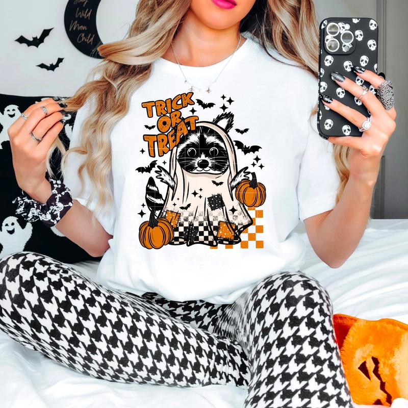 TRICK OR TREAT GHOST RACOON|Pocket 4″|Infant 6″|Toddler 7″|Youth 8.5″|Adult 11″|Adult 12″