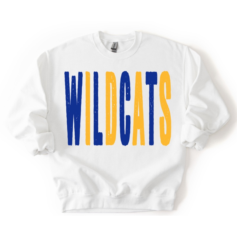WILDCATS ROYAL BLUE AND YELLOW GOLD OVERSIZED GRUNGE MASCOT
