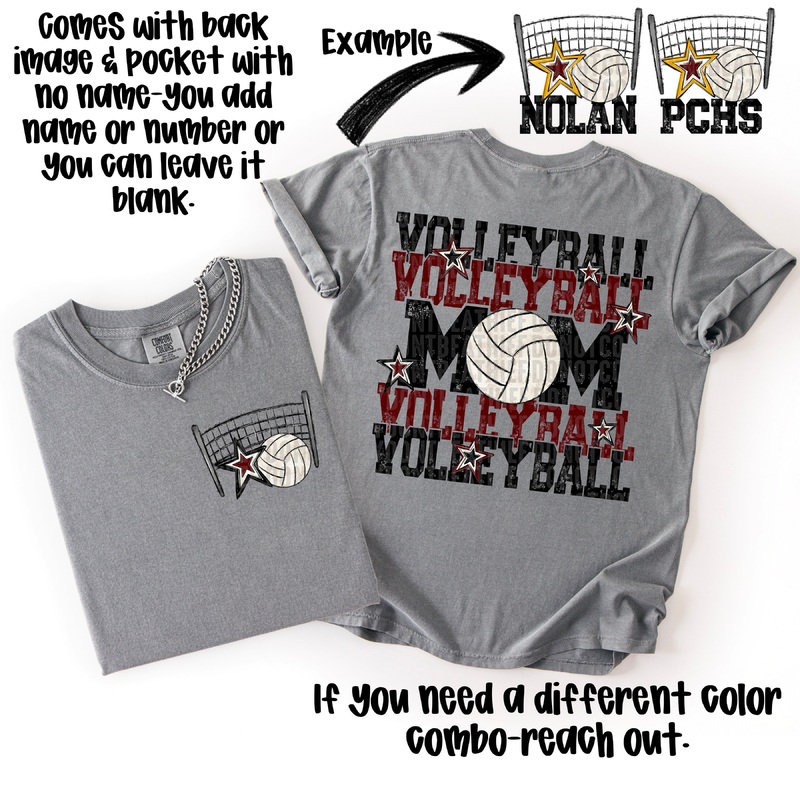 VOLLEYBALL MOM BLACK MAROON|Adult 11″(11.00in x 10.73in)|Adult 12″(12.00in x 11.71in)