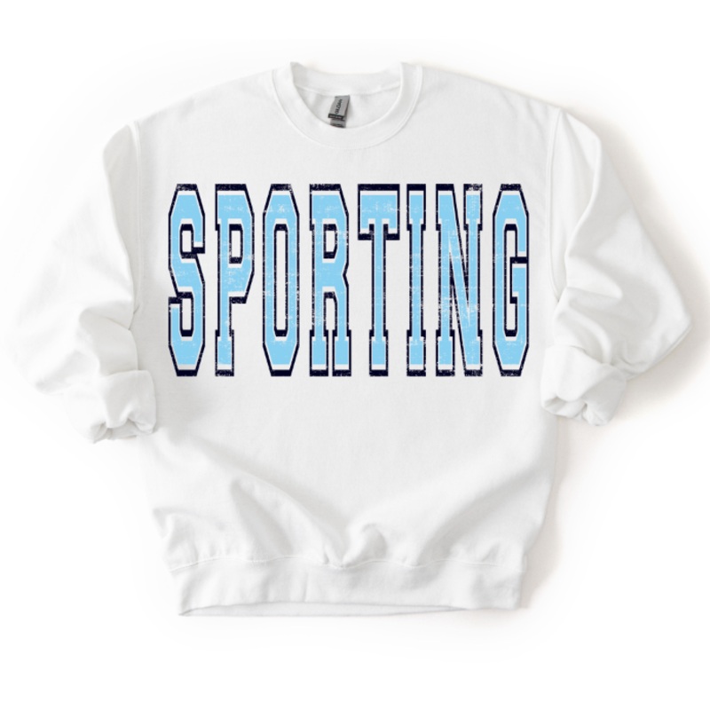 SPORTING BABY BLUE AND NAVY VARSITY GRUNGE MASCOT
