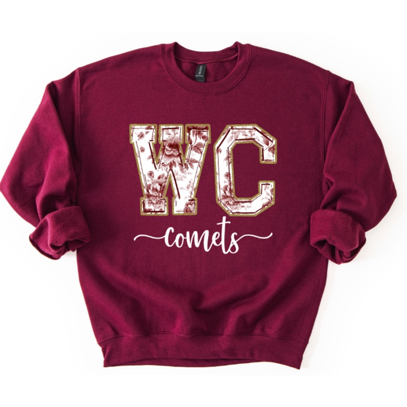 WC COMETS MAROON TOILE|Pocket 4″(4.00in x 3.52in)|Infant 6″(6.00in x 5.29in)|Toddler 7″(7.00in x 6.17in)|Youth 8.5″(8.50in x 7.49in)|Adult 11″(11.00in x 9.69in)|Adult 12″(12.00in x 10.57in)