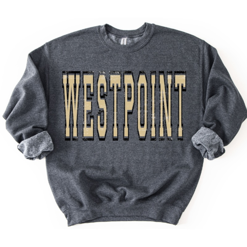 WESTPOINT OLD GOLD AND BLACK VARSITY GRUNGE MASCOT