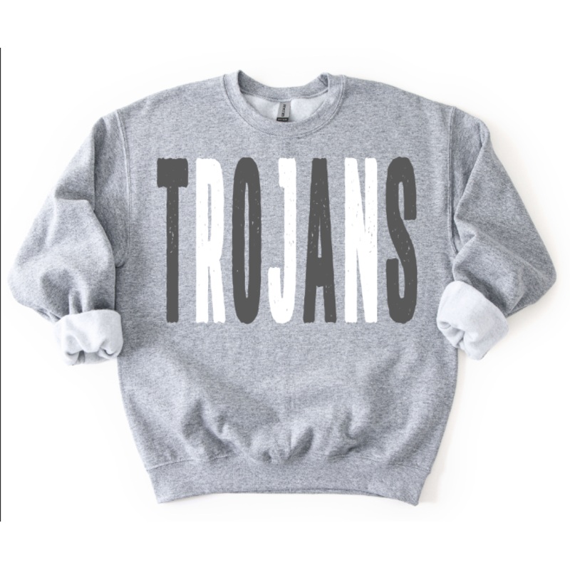 TROJANS GRAY AND WHITE OVERSIZED GRUNGE MASCOT