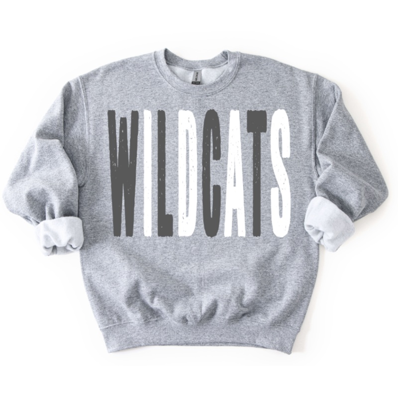 WILDCATS GRAY AND WHITE OVERSIZED GRUNGE MASCOT