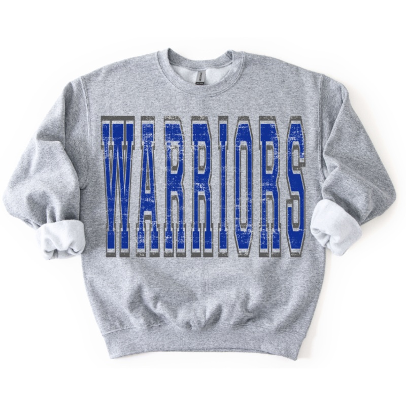 WARRIORS ROYAL BLUE AND GRAY VARSITY STYLE