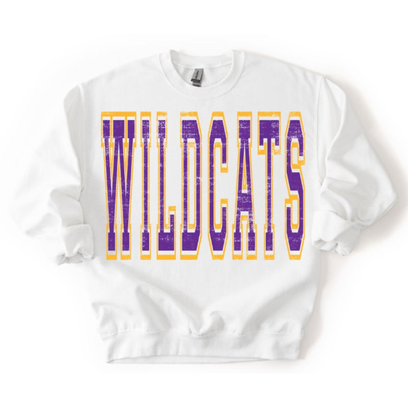 WILDCATS PUPRLE AND YELLOW GOLD VARSITY STYLE