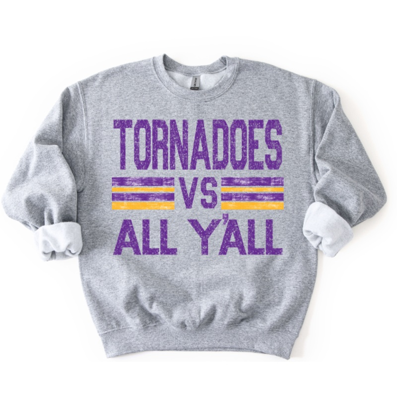 TORNADOES VS ALL YALL PURPLE AND YELLOW GOLD