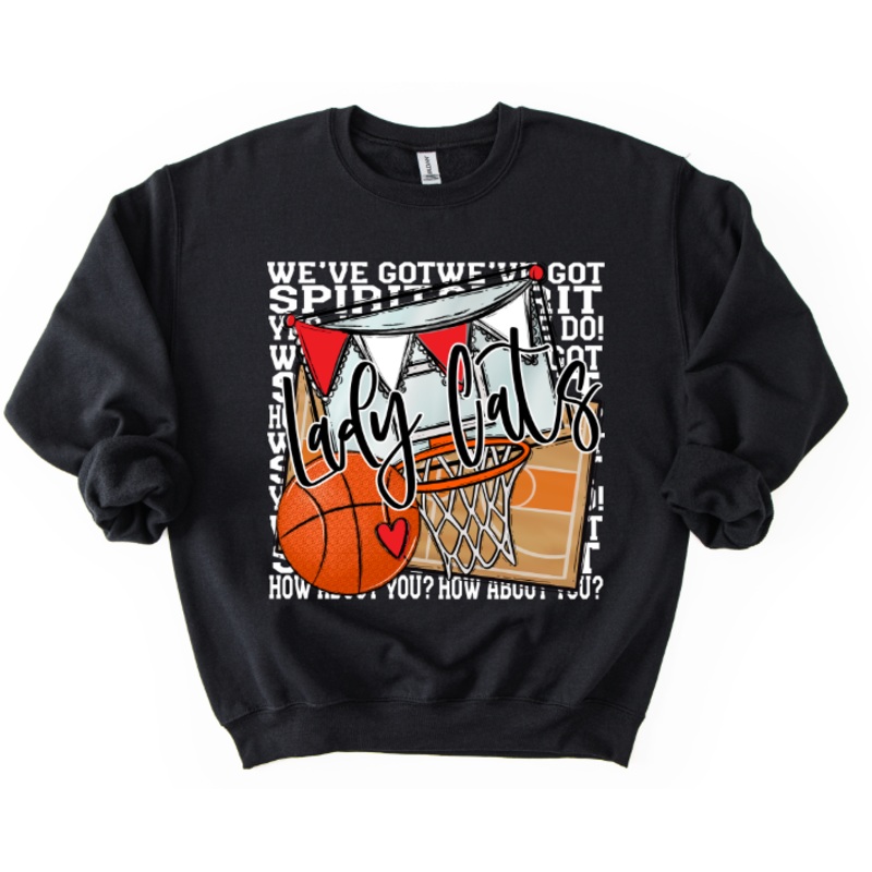 WE’VE GOT SPIRIT BASKETBALL RED WHITE FONT LADY CATS
