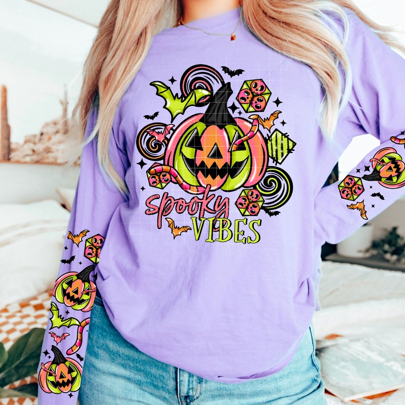 SPOOKY VIBES SLEEVES|Pocket 4″(2.66in x 4.00in)|Infant 6″(3.99in x 6.00in)|Toddler 7″(4.65in x 7.00in)|Youth 8.5″(5.65in x 8.50in)|Adult 11″(7.31in x 11.00in)|Adult 12″(7.98in x 12.00in)