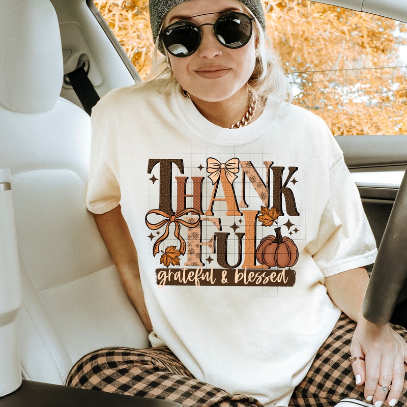THANKFUL GRATEFUL BLESSED|Pocket 4″(4.00in x 3.42in)|Infant 6″(6.00in x 5.12in)|Toddler 7″(7.00in x 5.98in)|Youth 8.5″(8.50in x 7.26in)|Adult 11″(11.00in x 9.39in)|Adult 12″(12.00in x 10.25in)