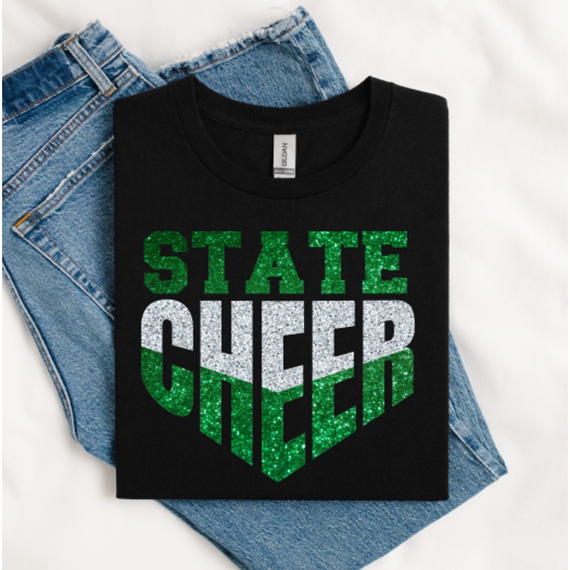 STATE CHEER GREEN AND SILVER GLITTER