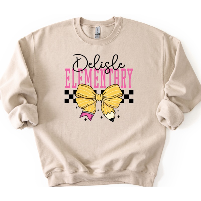 DELISLE ELEMENTARY SCHOOL BOW|Infant 6″(6.00in x 5.93in)|Toddler 7″(7.00in x 6.91in)|Youth 8.5″(8.50in x 8.40in)|Adult 11″(11.00in x 10.87in)|Adult 12″(12.00in x 11.85in)