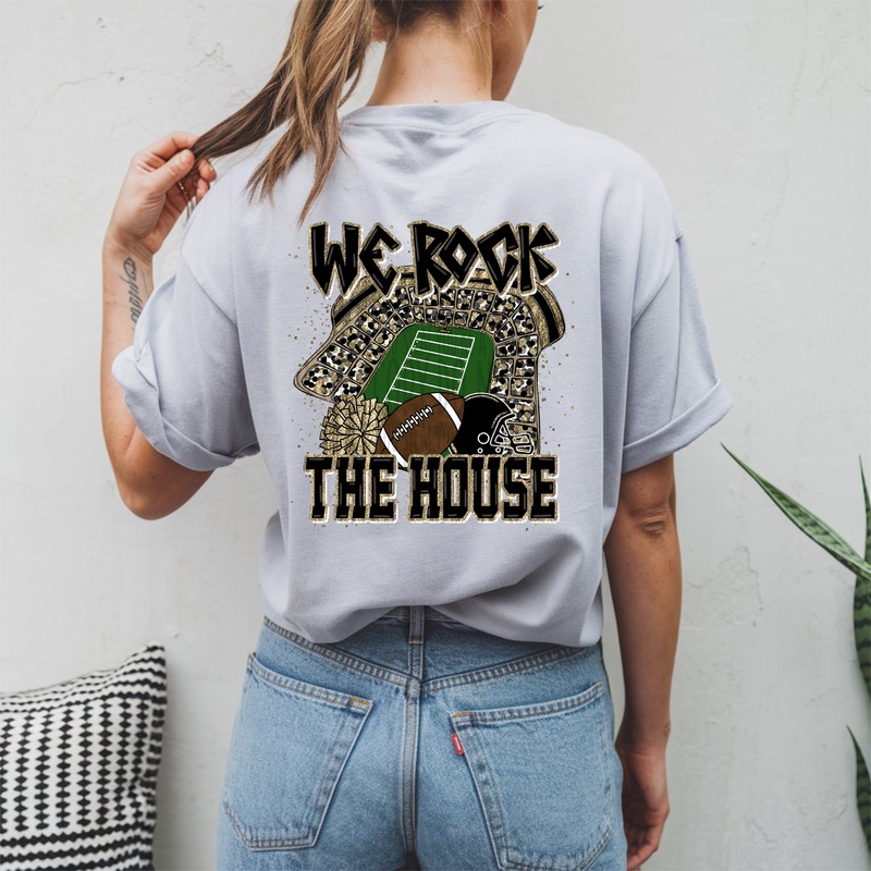 WE ROCK THE HOUSE BLACK GOLD|Infant 6″(5.48in x 6.00in)|Toddler 7″(6.39in x 7.00in)|Youth 8.5″(7.76in x 8.50in)|Adult 11″(10.04in x 11.00in)|Adult 12″(10.95in x 12.00in)|Oversized 15″ MAX(13.69in x 15.00in)